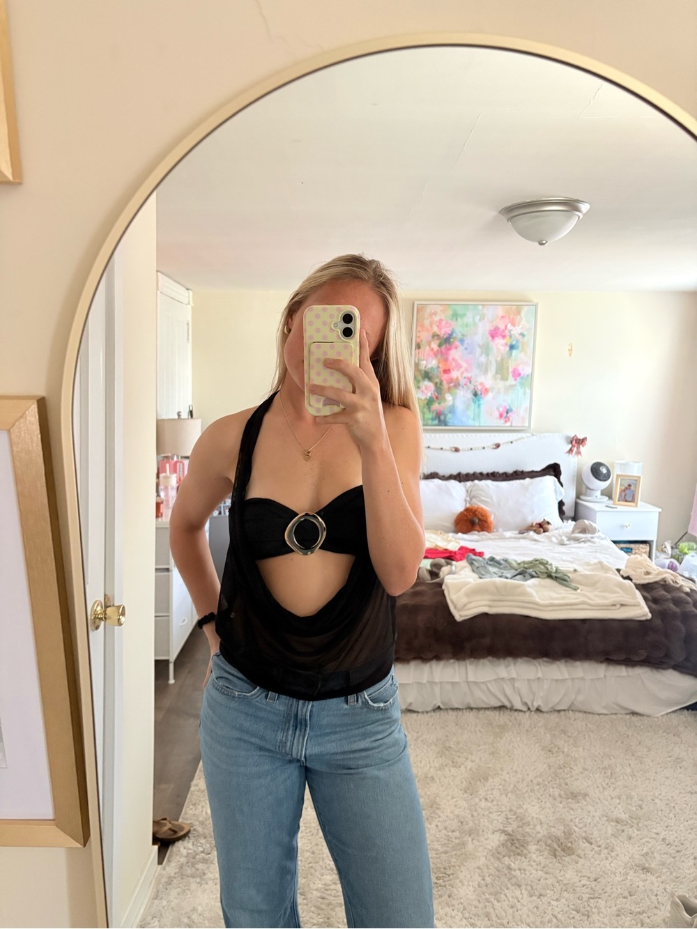 Black Halter Drape Front Top with Ring Detail - Unbranded